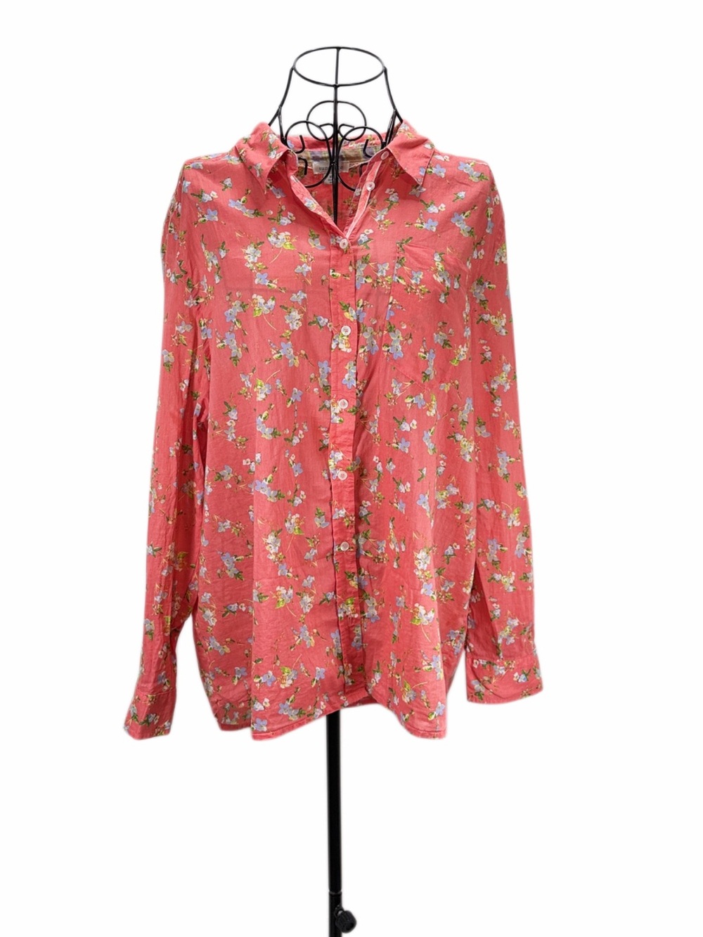 Sundance XL Coral Floral Cotton Button Down Boho Shirt